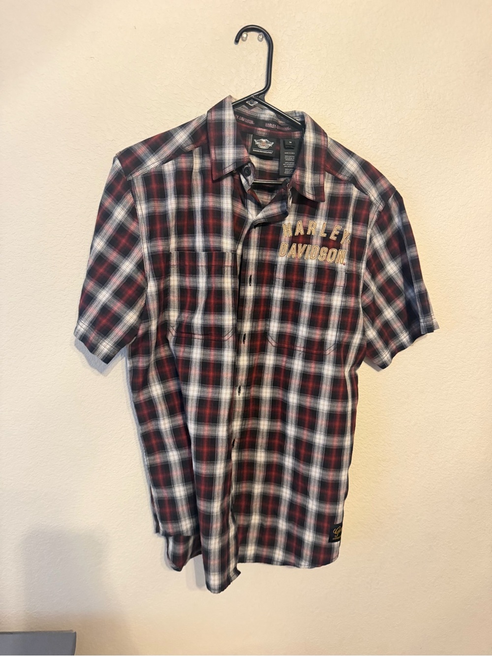 Harley-Davidson Men's Red, Black & White Plaid Button-Down Shirt
